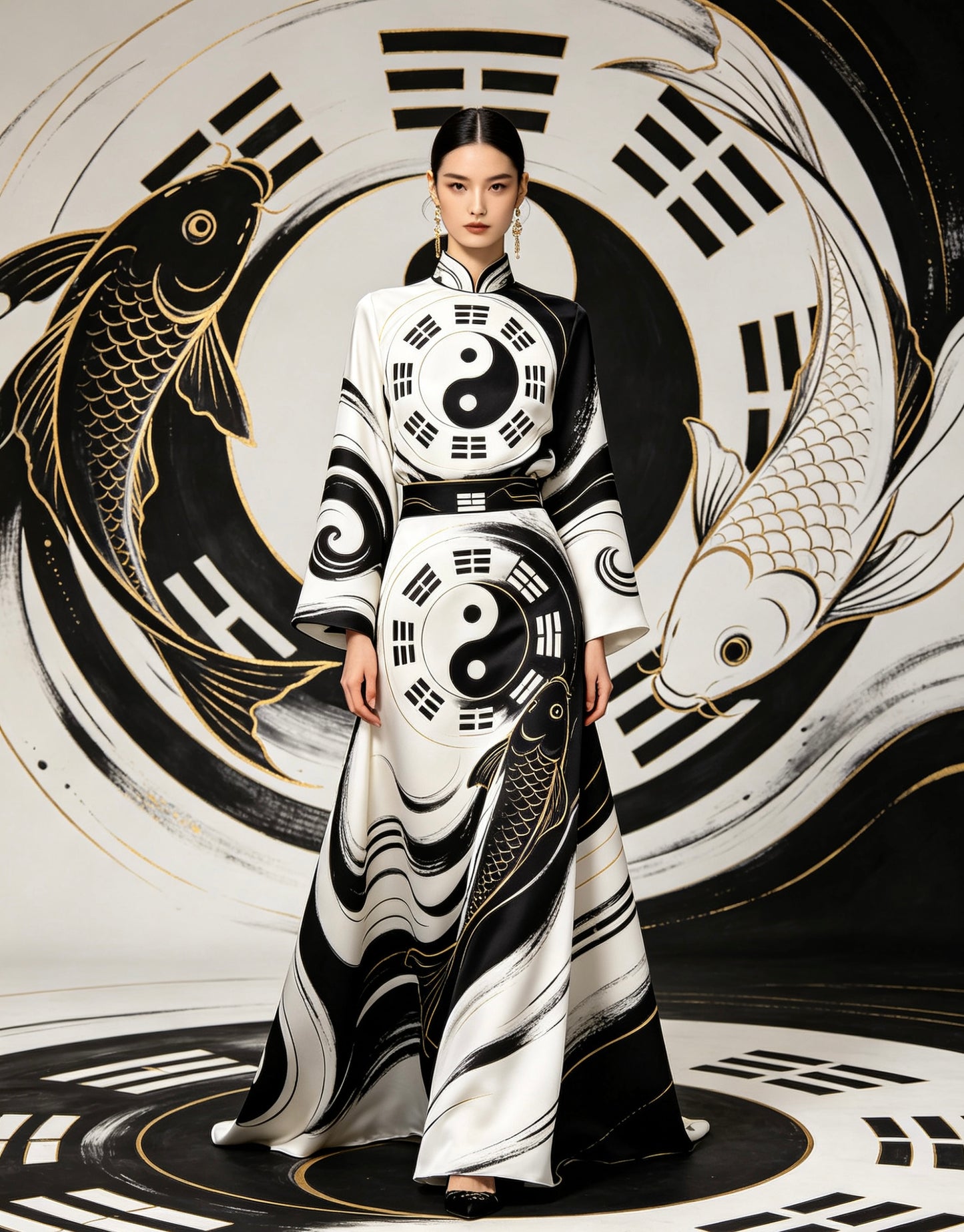 Tai Chi Silk Hand-Embroidered Long Dress