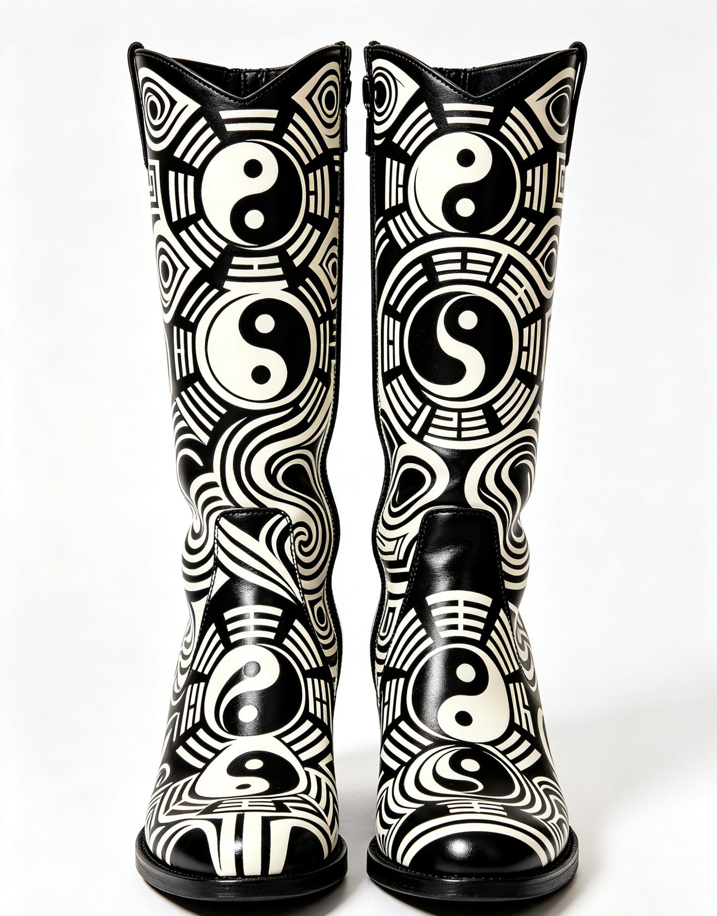 Tai Chi Embroidered Leather Knee-High Boots