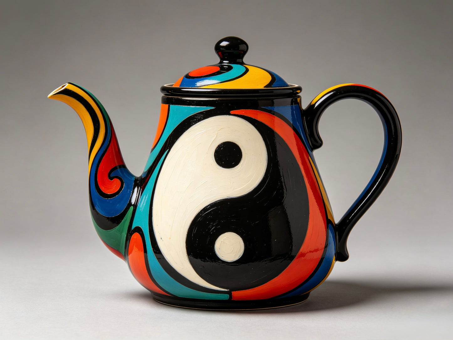 Tai Chi Abstract Painted Teapot