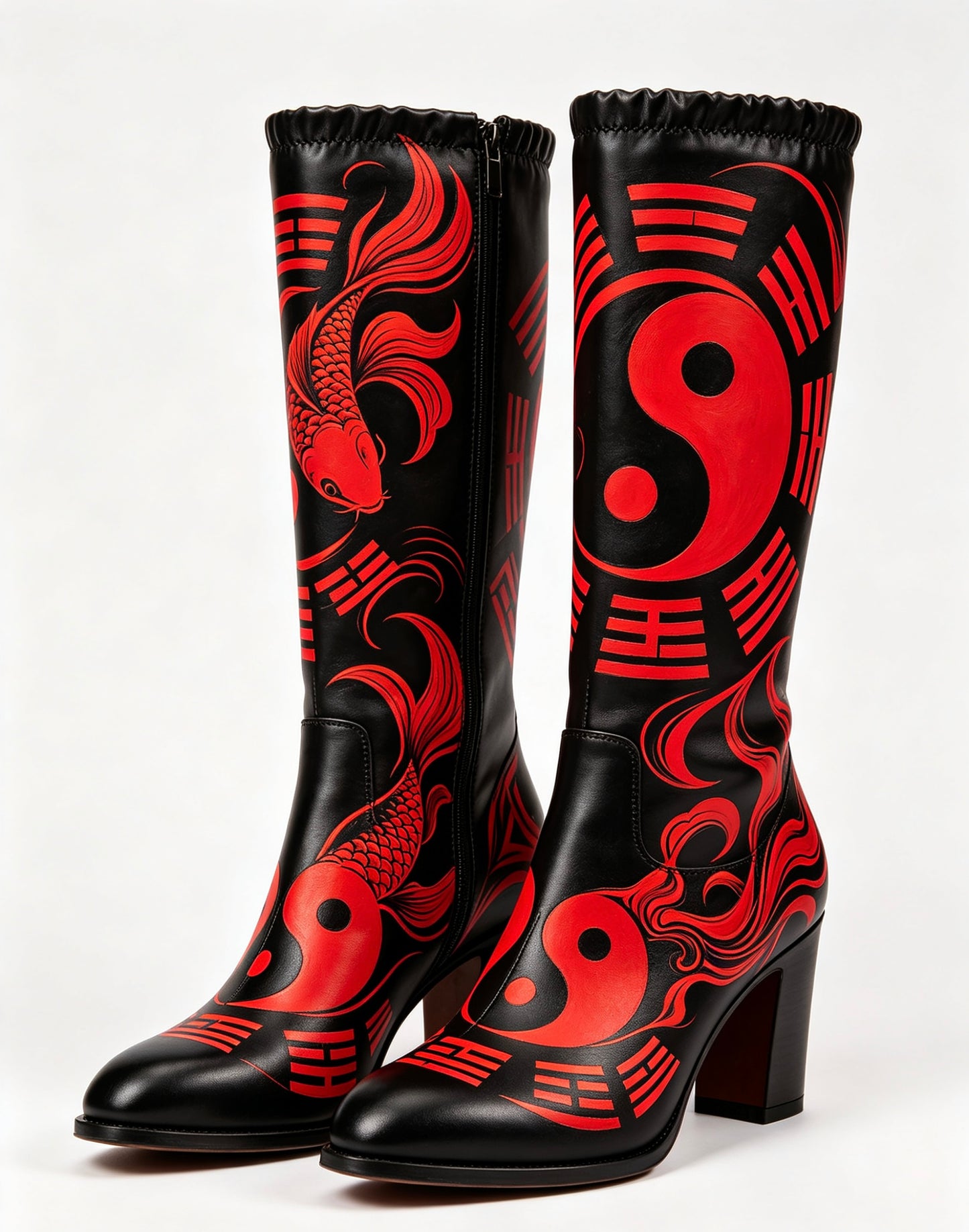 Tai Chi Embroidered Leather Knee-High Boots