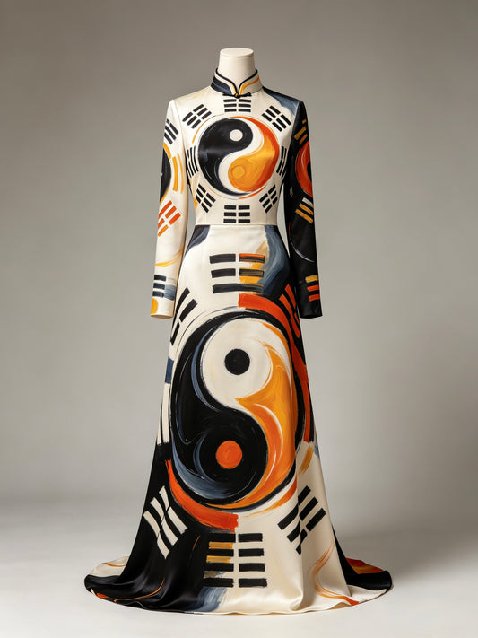 Tai Chi Silk Hand-Embroidered Long Dress