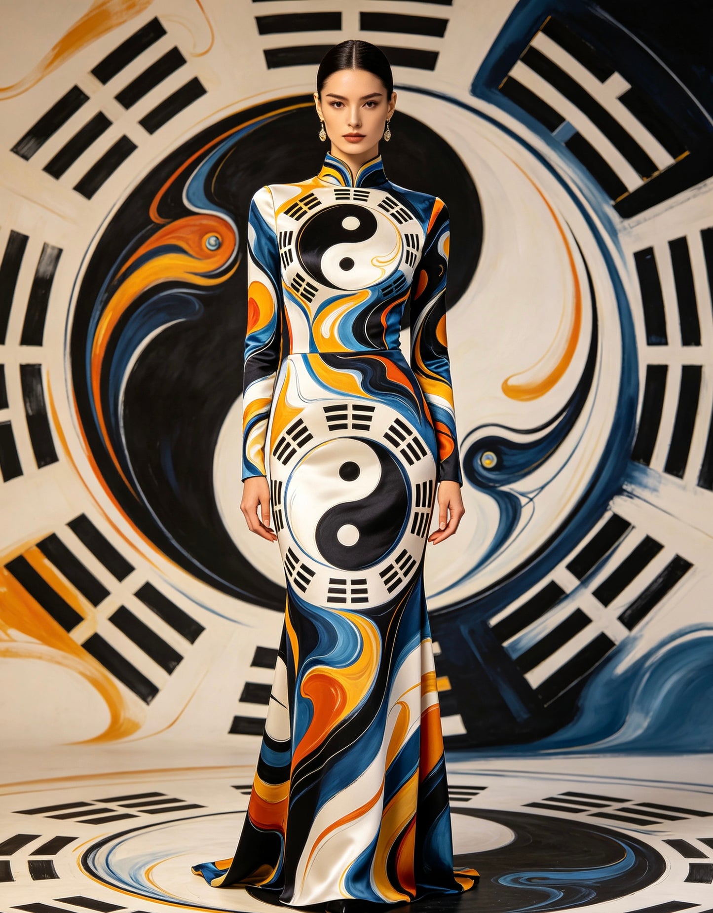 Tai Chi Silk Hand-Embroidered Long Dress
