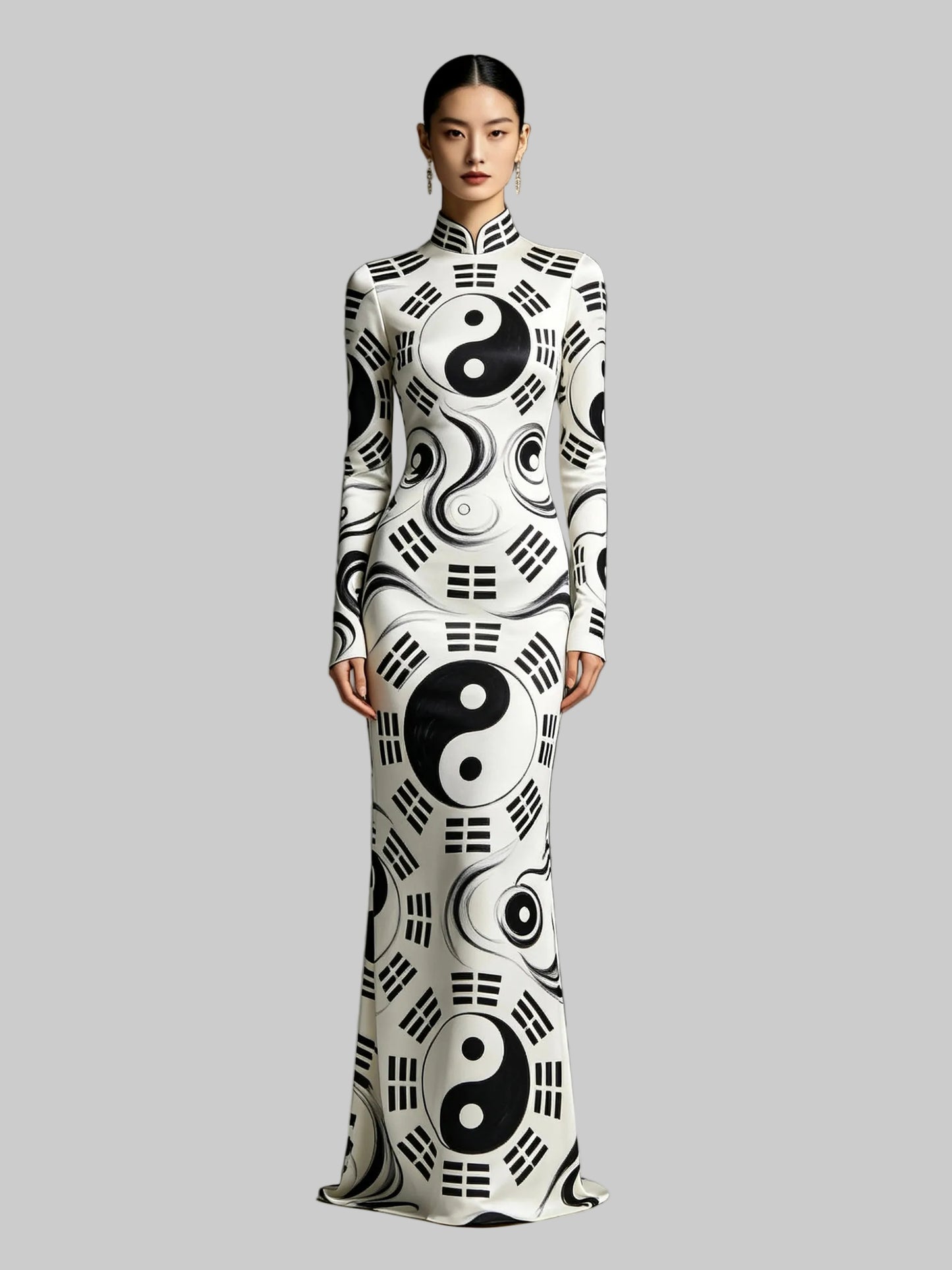 Tai Chi Silk Hand-Embroidered Long Dress